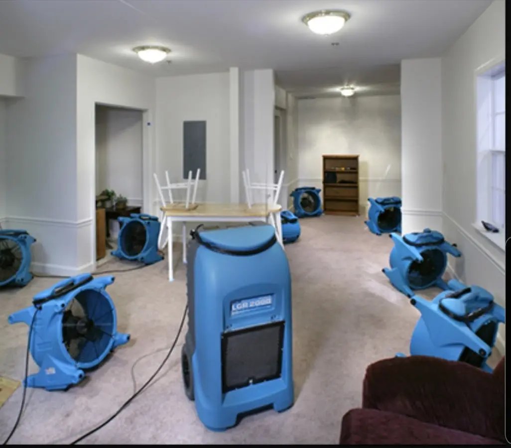 Air movers and dehumidifier setup for Water Damage Restoration in Sharonville